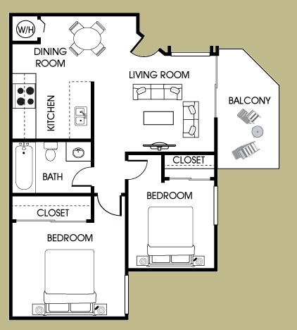 2BR/2BA floor plan